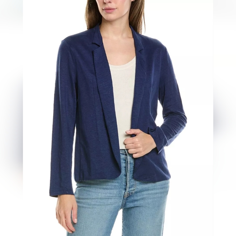 Majestic Filatures Stretch Open Cut Out Linen-Blend Jacket in Sapphire